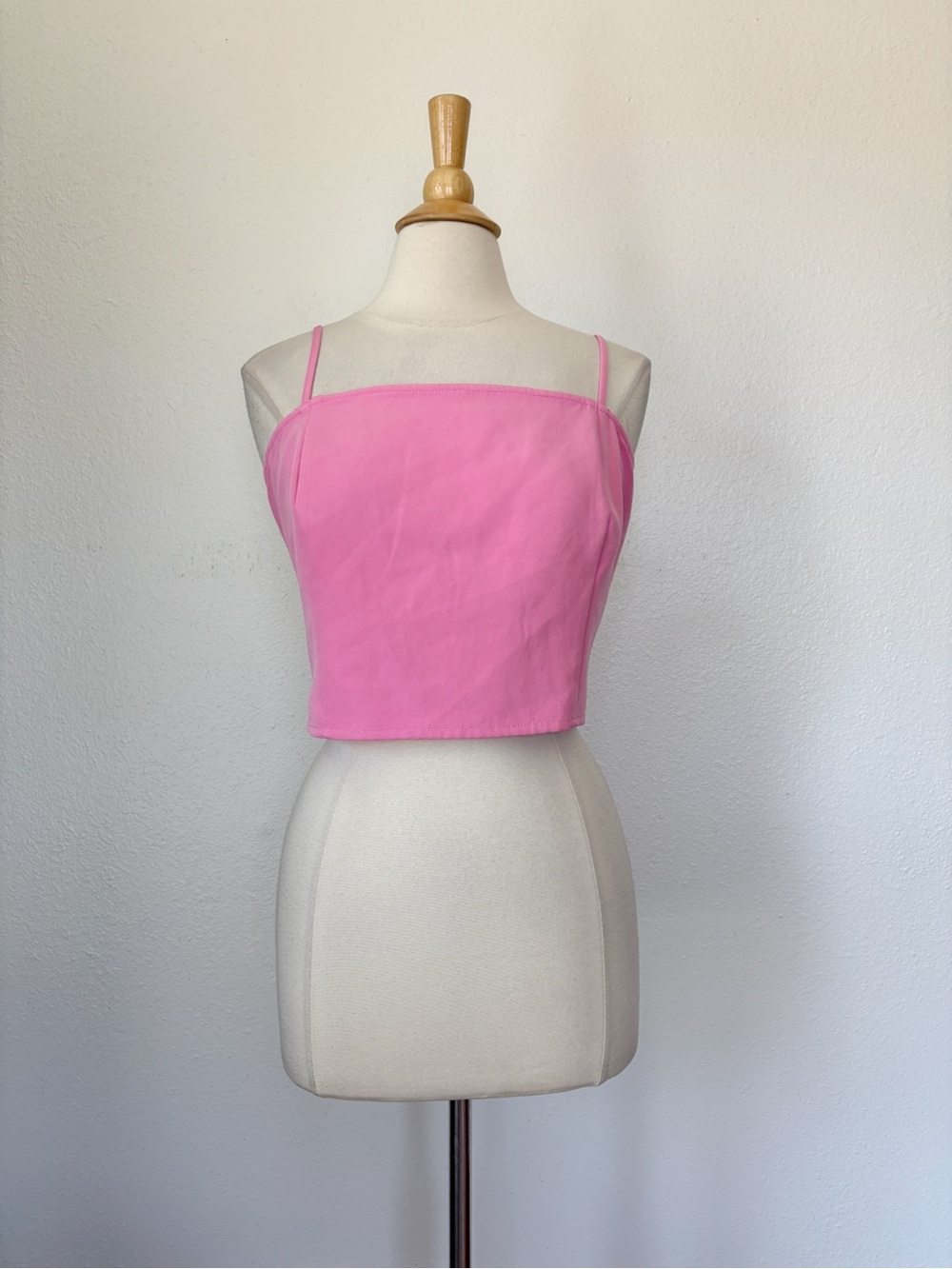 Bubble Gum Pink Spaghetti-Strap Crop Top
